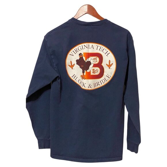 Virginia Tech Block & Bridle Blue L/S T-Shirt Men's Size L Pocket T Vintage - Picture 2 of 12